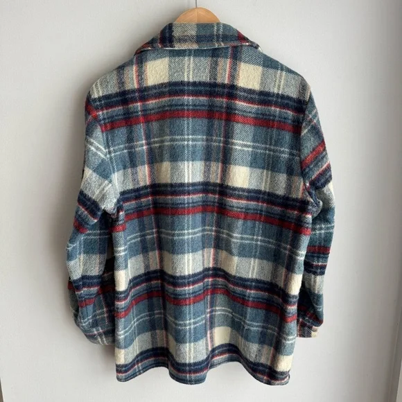 Vintage 60s 70s Caribou Coat Plaid Wool Jacket Shacket Button Up Mens M Womens L - Picture 8 of 14